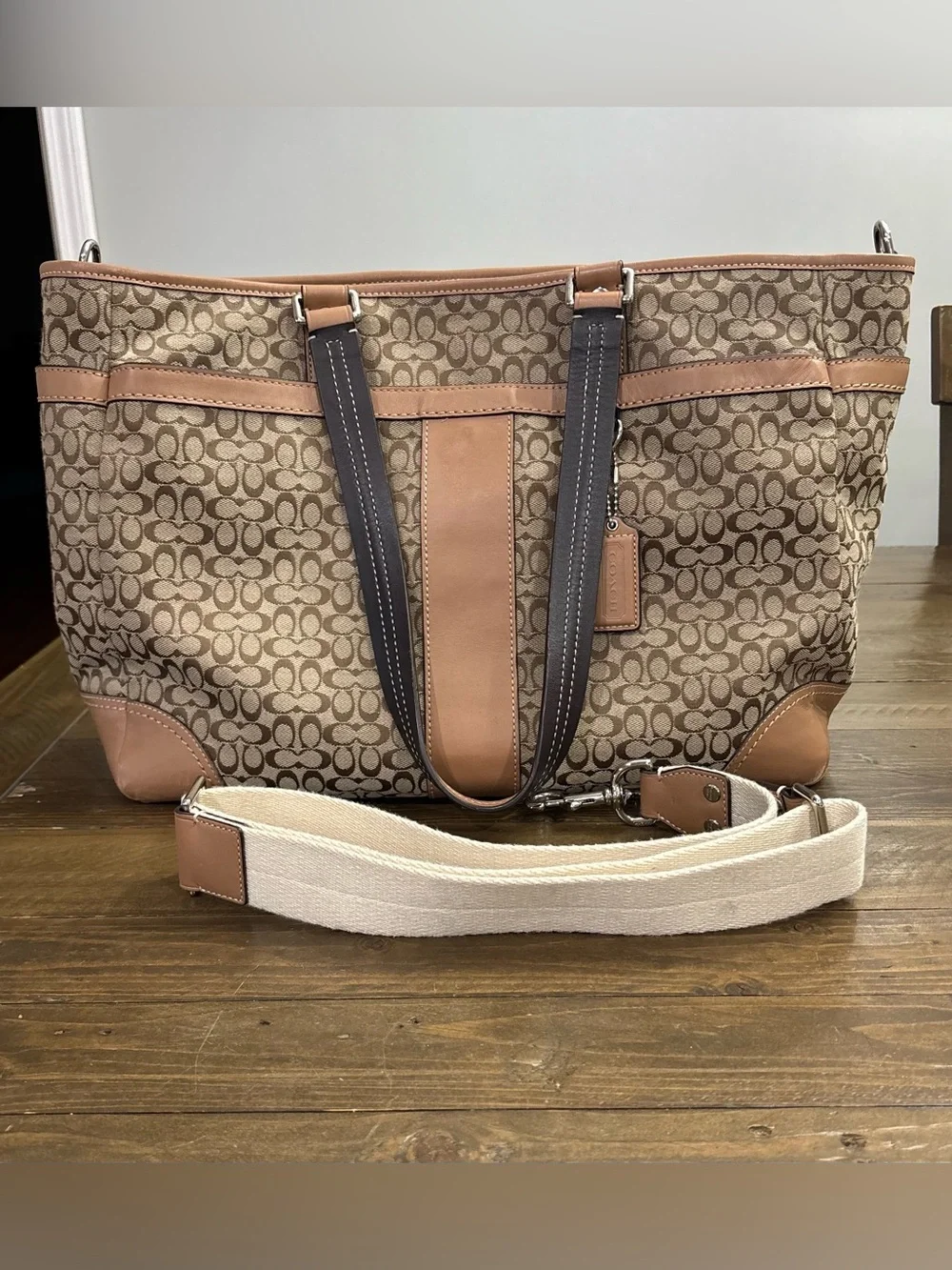 Coach Khaki Canvas Diaper Bag in Signature C Monogram